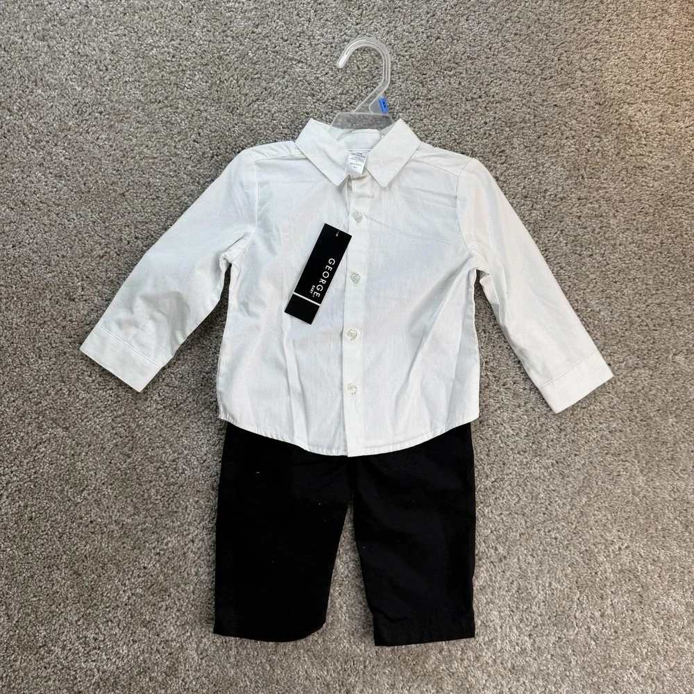 George Outfit Set Baby Boys 24M White Shirt Black Pants Dressy Formal Wedding